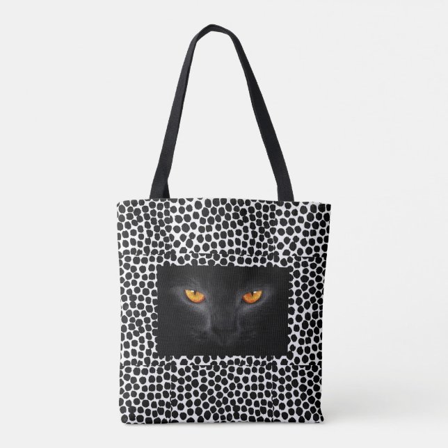 Katzenaugen schwarz-weißer Polka Dot Totbeutel Tasche (Rückseite)