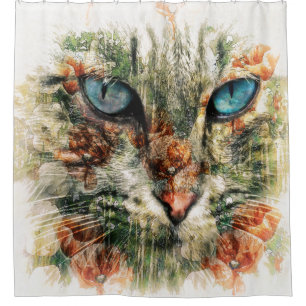 Katzenaugen und Blumenmohnduschvorhang Duschvorhang