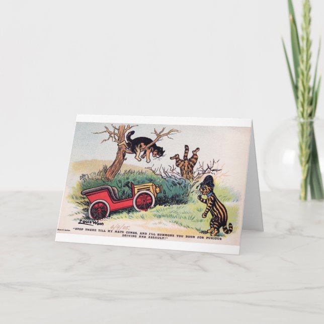 Katzenauto-Unfall, Louis Wain Karte (Vorderseite)