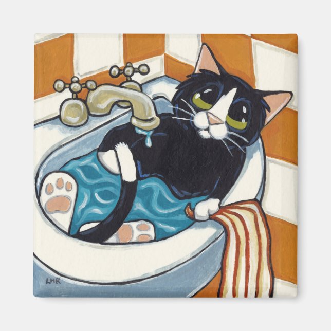 Katzenbäder in der Sink-Illustration Magnet (Vorne)