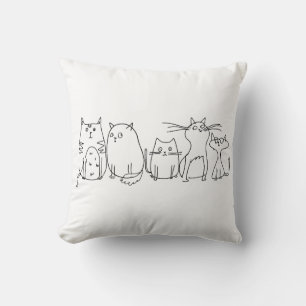 Katzenbande Line Art Cartoon-Illustration Kissen