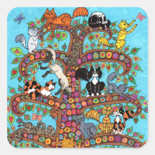 Katzenbaum 2 quadratischer aufkleber