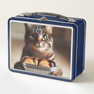 Katzenbecher mit Keksgebäck Metall Brotdose