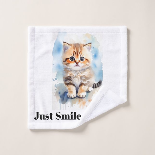 Katzenbild Humor Text Name Badhandtuch Set (Waschlappen)