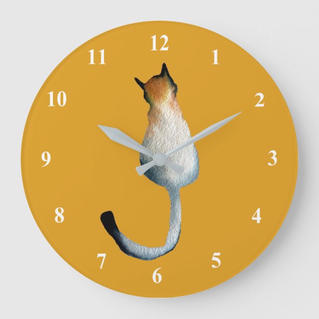 Katzenbild in Schwarz-Braun Große Wanduhr (Vorderseite)