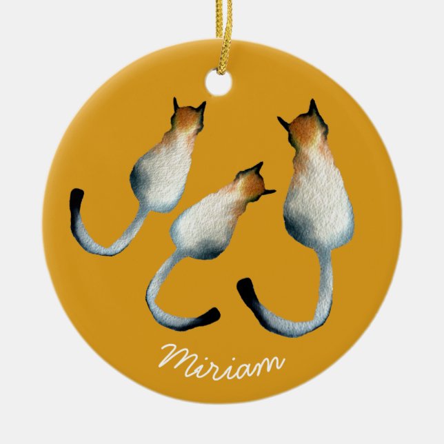 Katzenbild in Schwarz-Braun Keramik Ornament (Vorne)