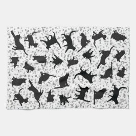 Katzenblase Schwarz-Weiß-Doodle-Silhouette Geschirrtuch