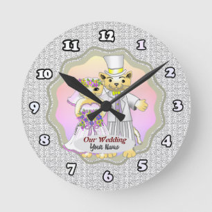 Katzenbraut und Bräutigam Hochzeitsuhr Runde Wanduhr