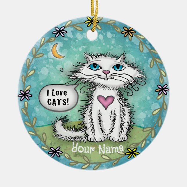 Katzenbrille Katze I Liebe Katzen Keramik Ornament (Vorne)