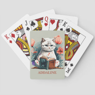 Katzenbrille liest Buch Name  Spielkarten