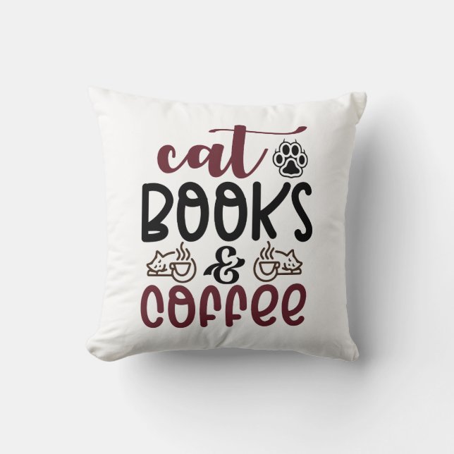 Katzenbücher und Kaffee-Funke-Zitate Kissen (Vorderseite)