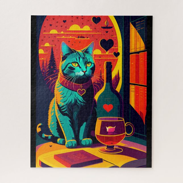 Katzenbücher und Wein im Sonnenschein (Vertikal)