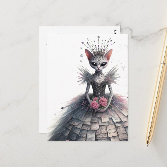 Katzendame der Geschichten Postkarte (Vorderseite/Rückseite Beispiel)