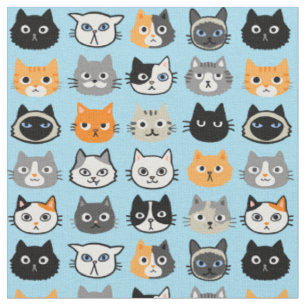 Katzenfacenmuster Cool Kitty Cat Lover's Fabric Stoff