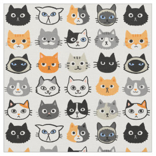 Katzenfacenmuster  Cool Kitty Cat Lover's Fabric Stoff