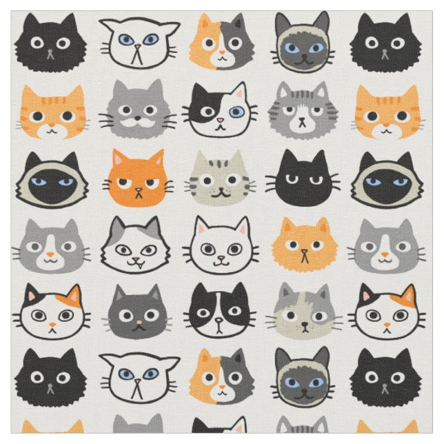 Katzenfacenmuster| Cool Kitty Cat Lover's Fabric Stoff (Nahaufnahme)