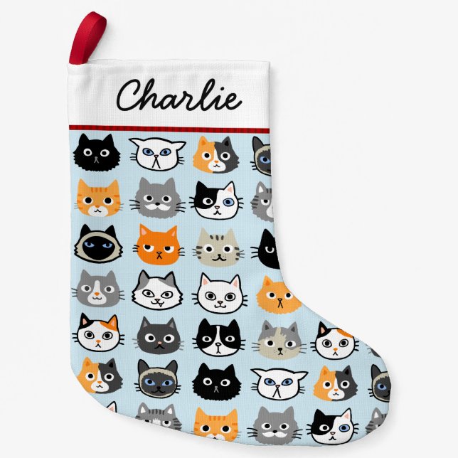 Katzenfacenmuster| Cool Kitty Cat Lover's Kleiner Weihnachtsstrumpf (Vorderseite)
