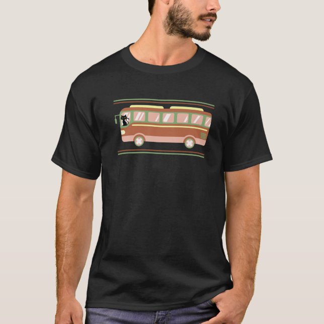 Katzenfahrt mit dem Bus - Retro-Stil T-Shirt (Vorderseite)
