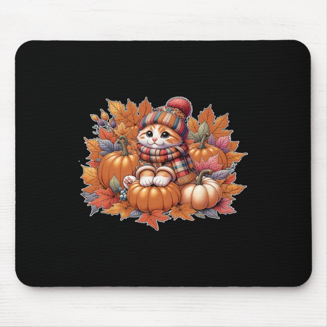 Katzenfall-Blätter-hello-Herbst-Katzenkätzchen-Kät Mousepad (Vorne)