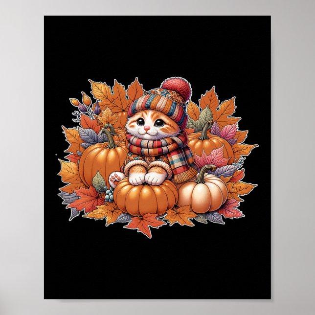 Katzenfall-Blätter-hello-Herbst-Katzenkätzchen-Kät Poster (Vorne)
