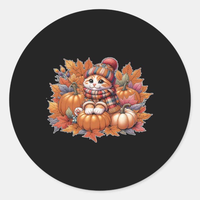 Katzenfall-Blätter-hello-Herbst-Katzenkätzchen-Kät Runder Aufkleber (Vorderseite)