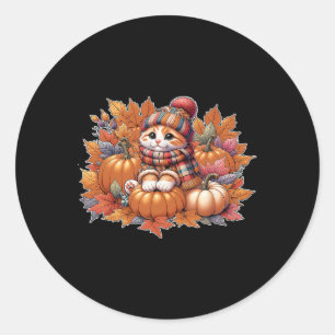 Katzenfall-Blätter-hello-Herbst-Katzenkätzchen-Kät Runder Aufkleber