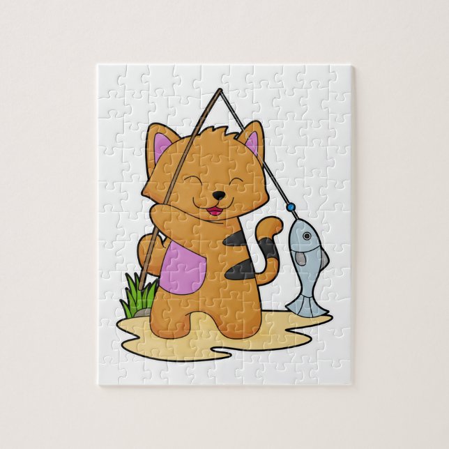 Katzenfische mit Angelstab und Fisch (Vertikal)