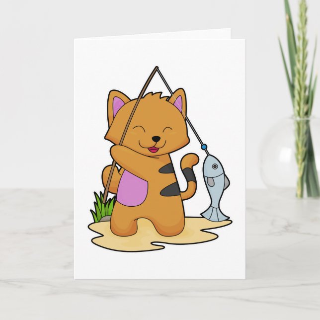Katzenfische mit Angelstab und Fisch Karte (Vorderseite)