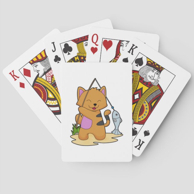 Katzenfische mit Angelstab und Fisch Spielkarten (Rückseite)