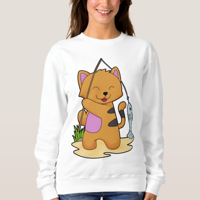 Katzenfische mit Angelstab und Fisch Sweatshirt (Vorderseite)
