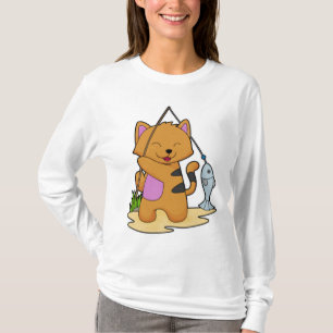 Katzenfische mit Angelstab und Fisch T-Shirt