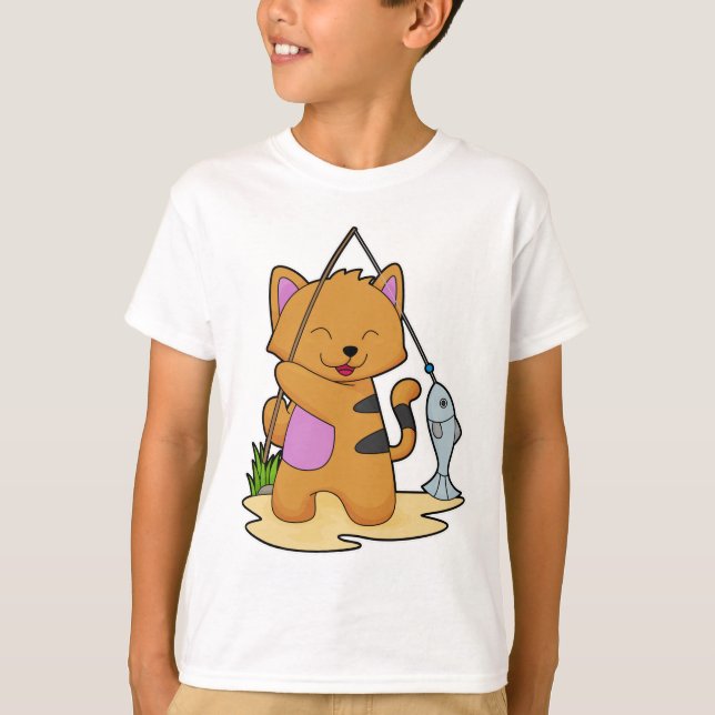 Katzenfische mit Angelstab und Fisch T-Shirt (Vorderseite)