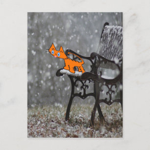 Katzenfische Schneeflocken an seinem Tong Postkarte