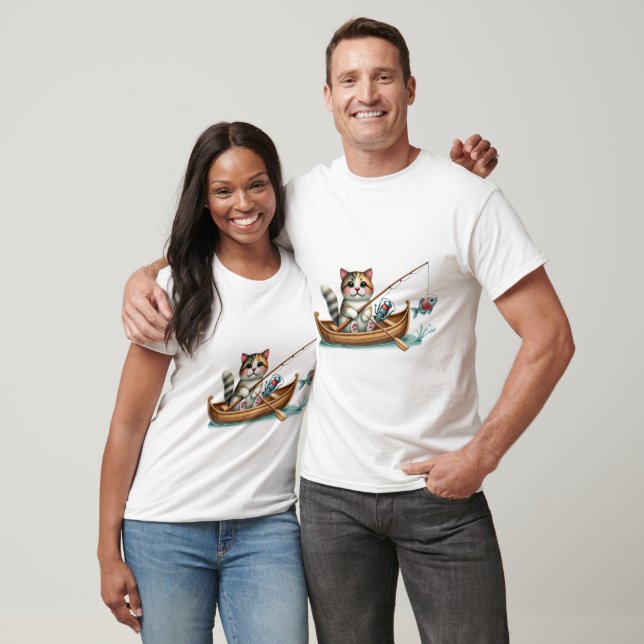 Katzenfischen auf einem Kanu T-Shirt (Unisex)