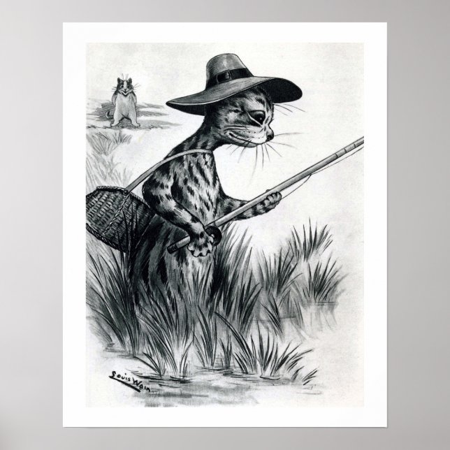 Katzenfischen, Louis Wain Poster (Vorne)