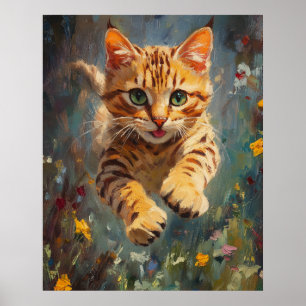 Katzenflug in einem Wald aus Feuer - Springender B Poster