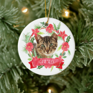 Katzenfoto-Aquarell-Kranz Keramik Ornament