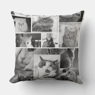 Katzenfoto-Collage-Kissen | Schwarz-weiß-Katze Kissen