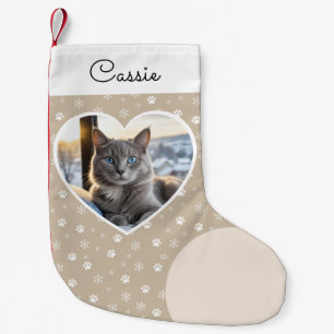 Katzenfoto-Herz Elegante Schrift Pfotenabdruck Kleiner Weihnachtsstrumpf