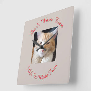 Katzenfoto, Name, Text, Lustig  Quadratische Wanduhr