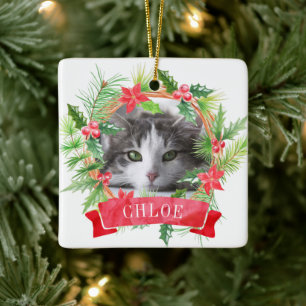 Katzenfoto-Tannenbaumkranz Keramikornament