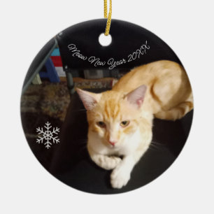 Katzenfoto Text, Anpassen, Frohes Neues Jahr 20XX, Keramik Ornament