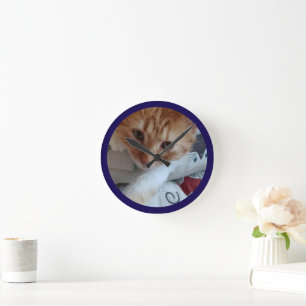 Katzenfoto-Text anpassen Runde Wanduhr