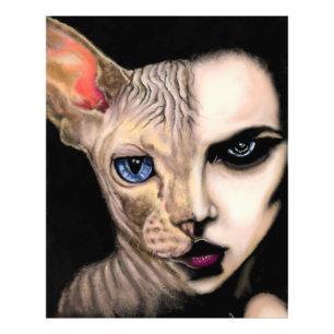 Katzenfrau - Gesicht Foto Druck - Malerei Kunst