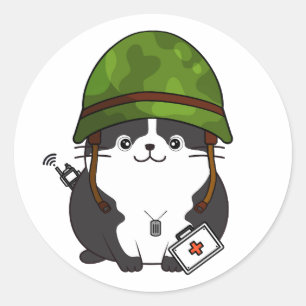 Katzengefecht Armeehelm Runder Aufkleber