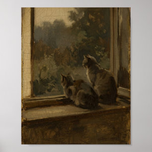 Katzengemälde 'Fenster Salon' II Vintage Poster