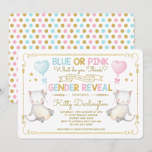 Katzengeschlecht offenbart Kitten Baby Shower Boy  Einladung (Vorne/Hinten)