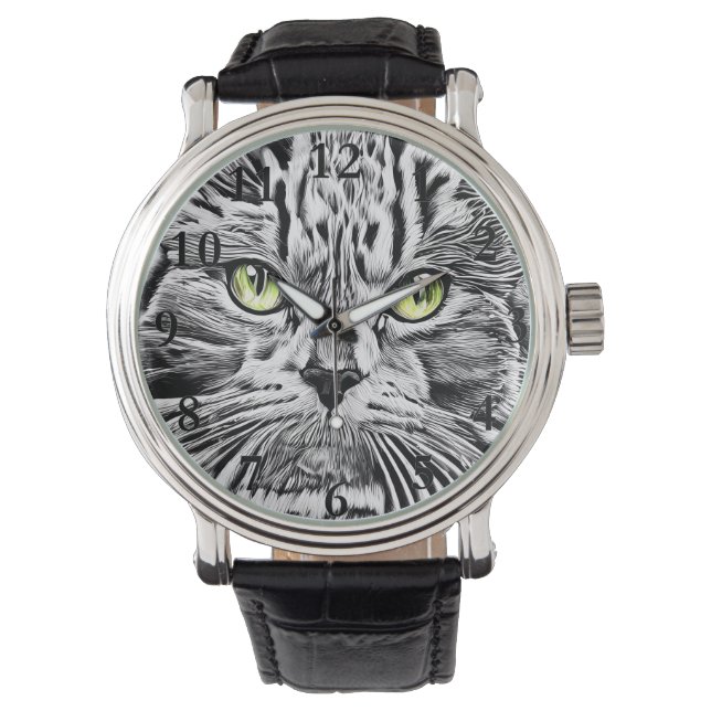 Katzengesicht Armbanduhr (Vorderseite)