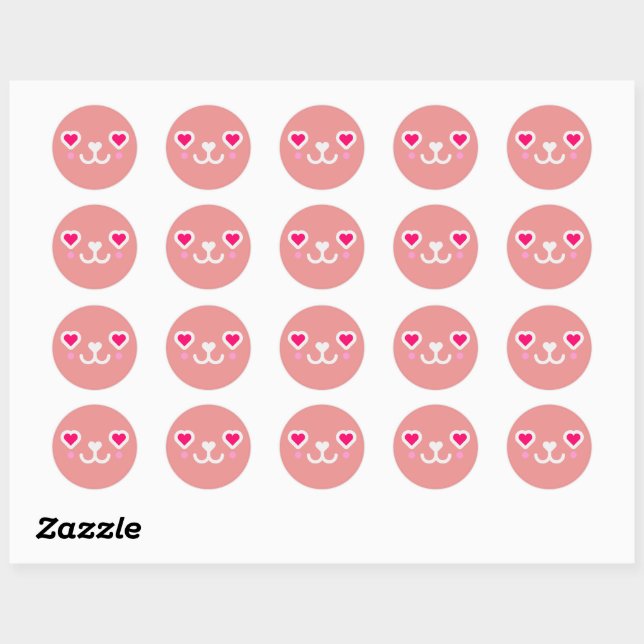 Katzengesicht Kawaii - rosa weiß Runder Aufkleber (Blatt)