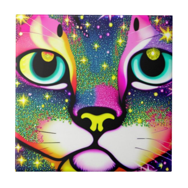 Katzengesicht Naher Pop Art Fliese (Vorderseite)